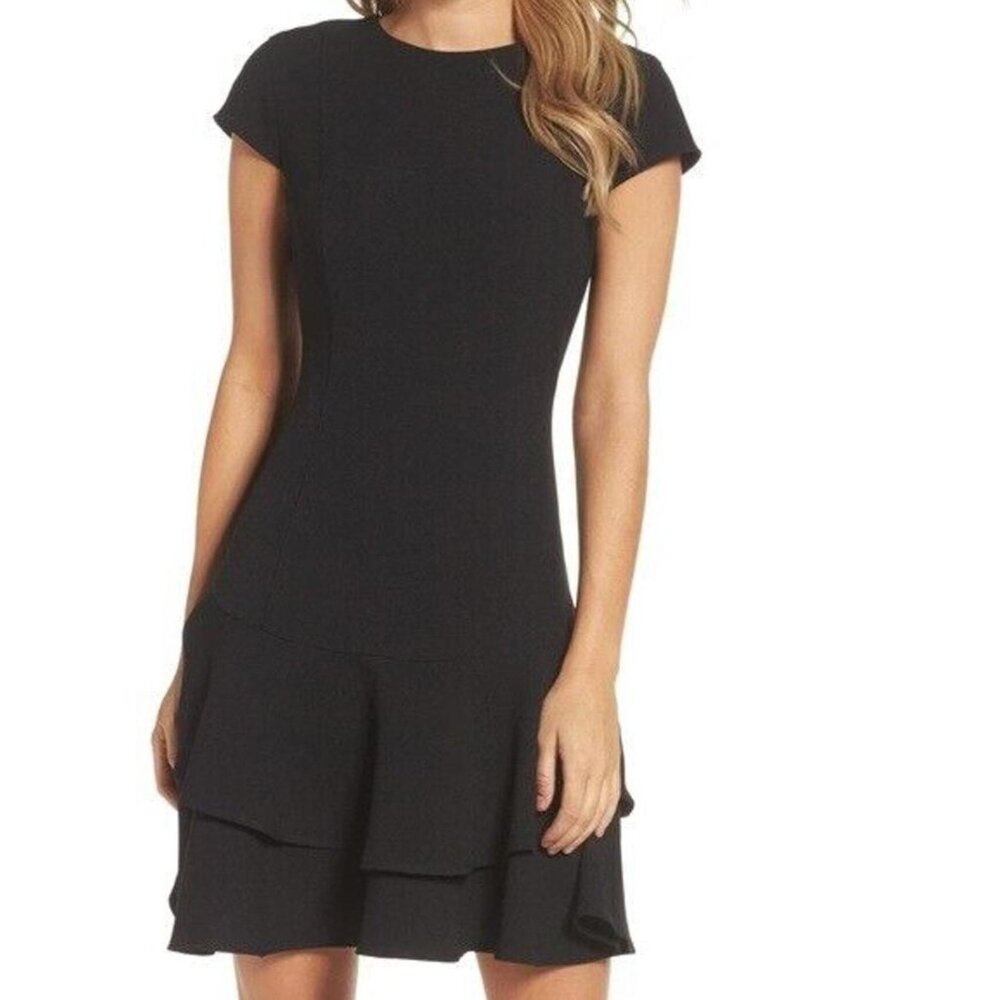 Eliza J Crepe Tiered Ruffle Mini Dress Black